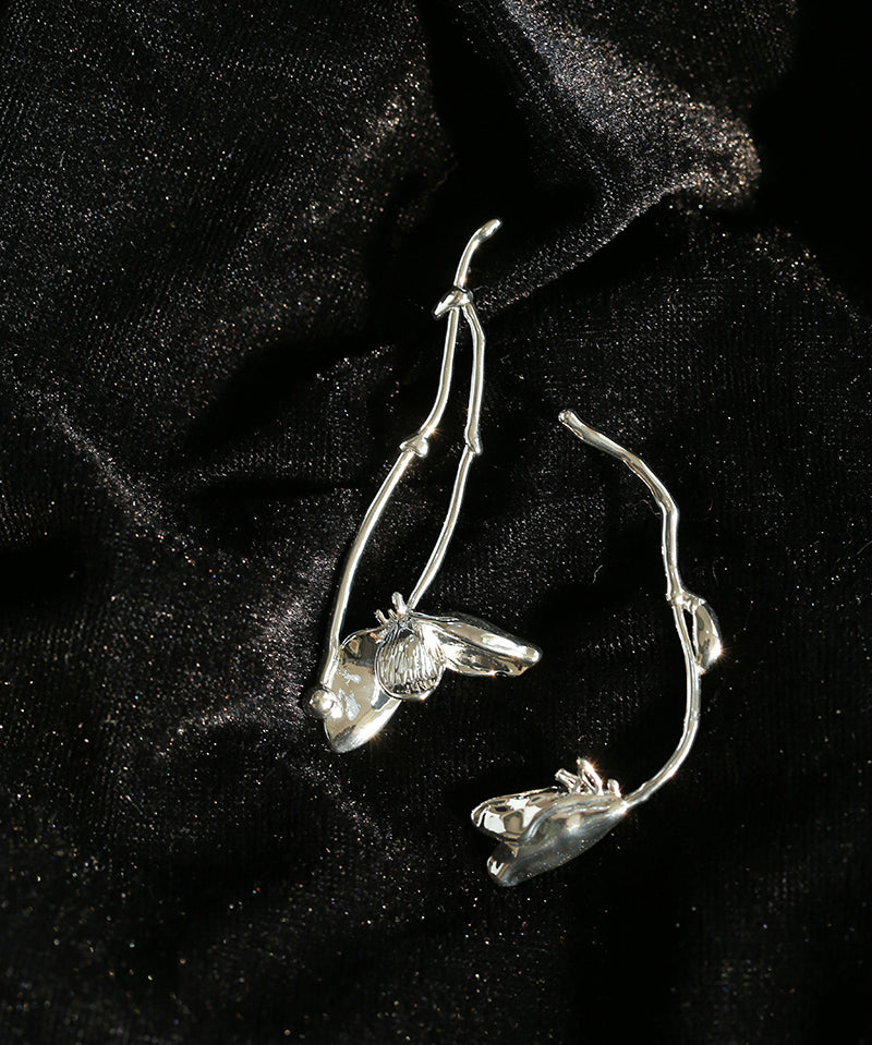 Asymmetrical Lotus Drop Earrings