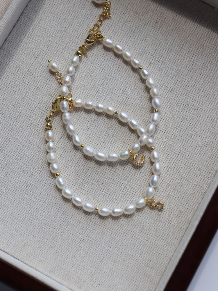 Zircon Letter Pendant Pearl Bracelet - floysun