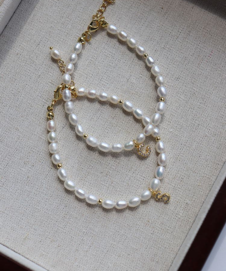 Zircon Letter Pendant Pearl Bracelet - floysun