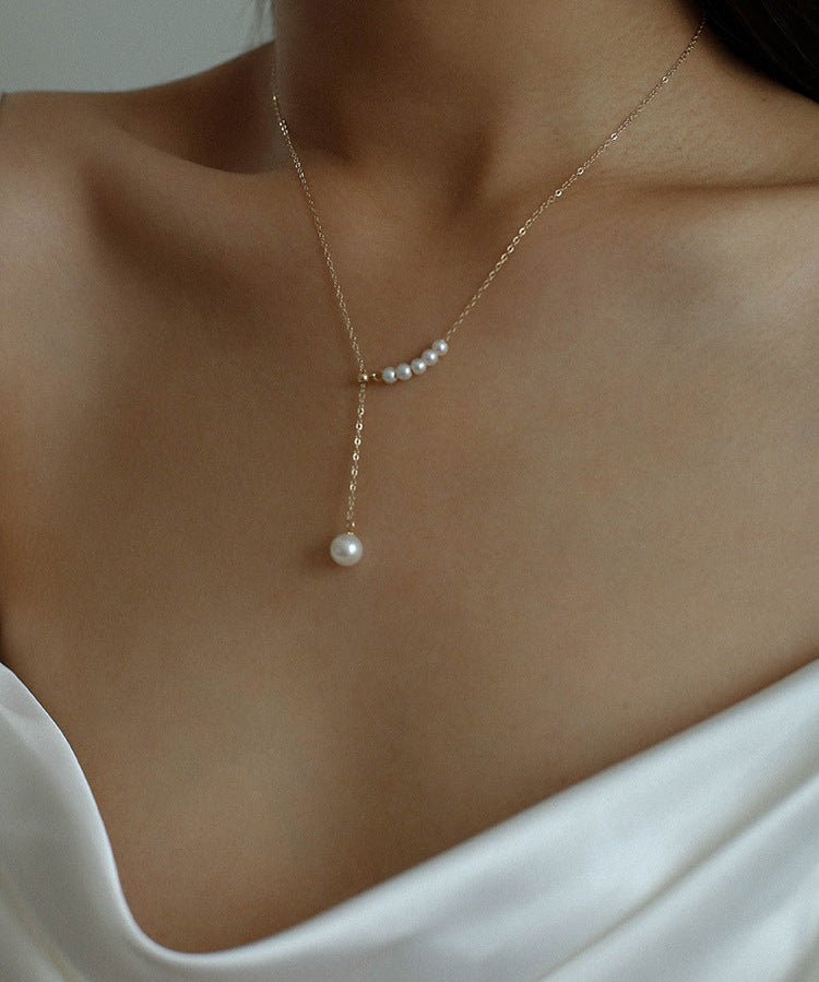 14K Gold Filled Retro Pearl Y-chain Pearl Necklace D - floysun