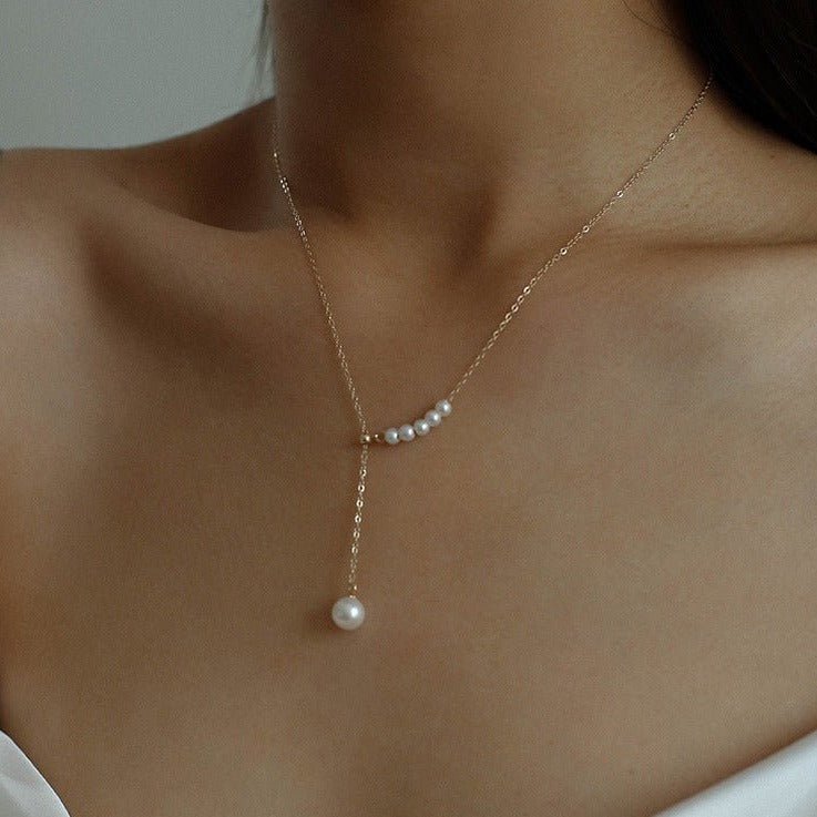 14K Gold Filled Retro Pearl Y-chain Pearl Necklace D - floysun