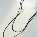 2mm Black Spinel Long Sparkling Beaded Necklace - floysun