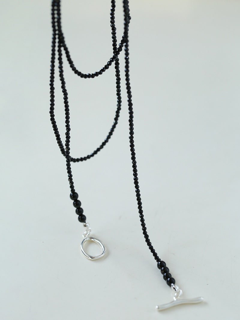 2mm Black Spinel Long Sparkling Beaded Necklace - floysun