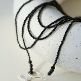 2mm Black Spinel Long Sparkling Beaded Necklace - floysun