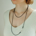 2mm Black Spinel Long Sparkling Beaded Necklace - floysun