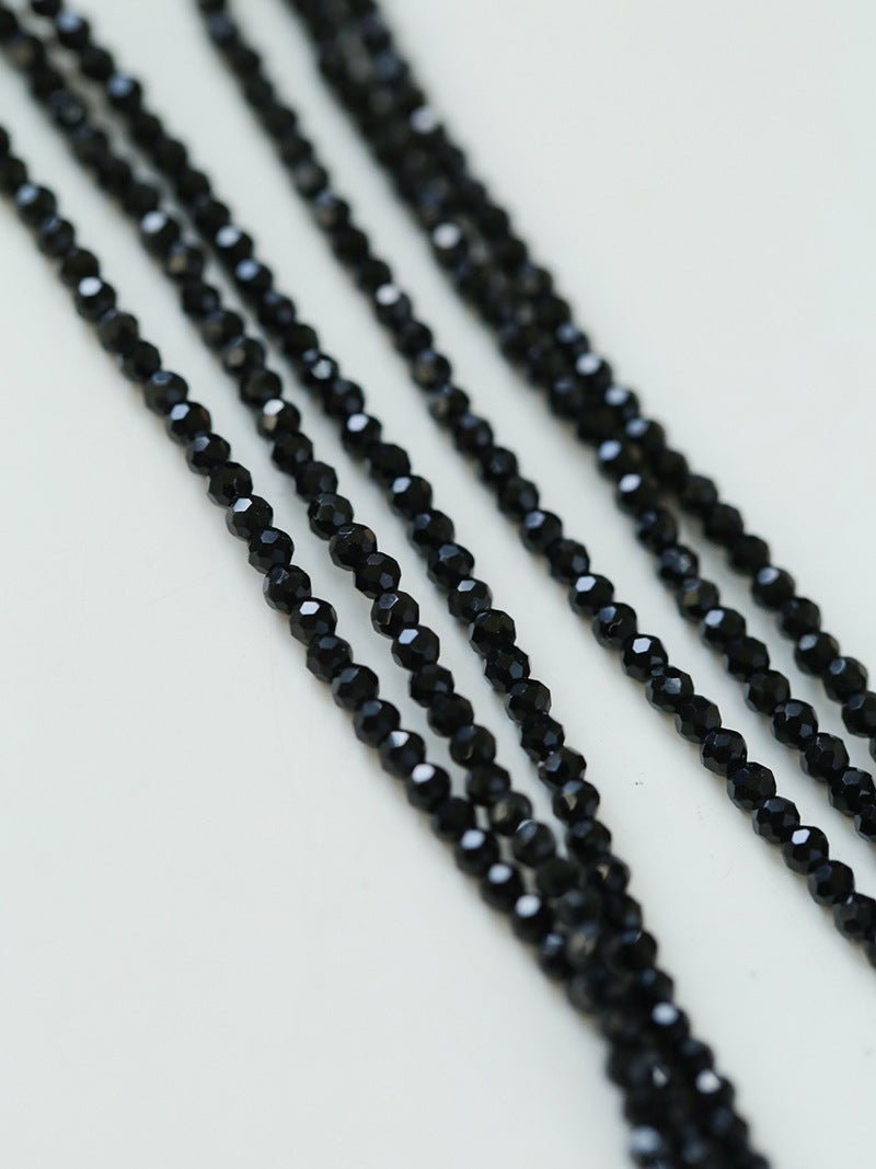 2mm Black Spinel Long Sparkling Beaded Necklace - floysun