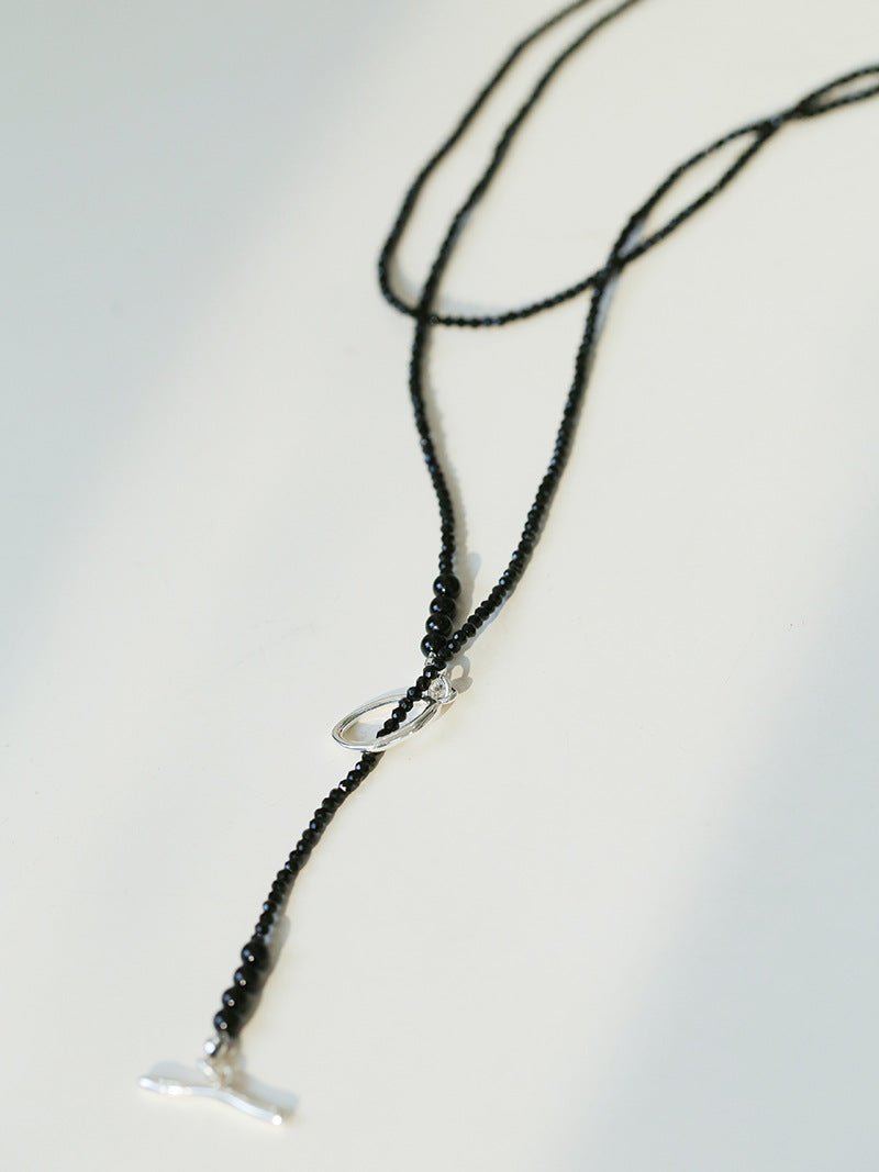 2mm Black Spinel Long Sparkling Beaded Necklace - floysun