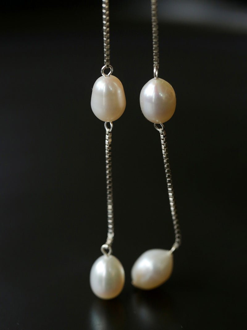 925 Silver Chain Fringed Pearl Earrings - floysun