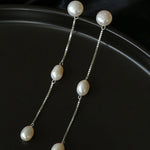 925 Silver Chain Fringed Pearl Earrings - floysun