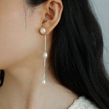 925 Silver Chain Fringed Pearl Earrings - floysun