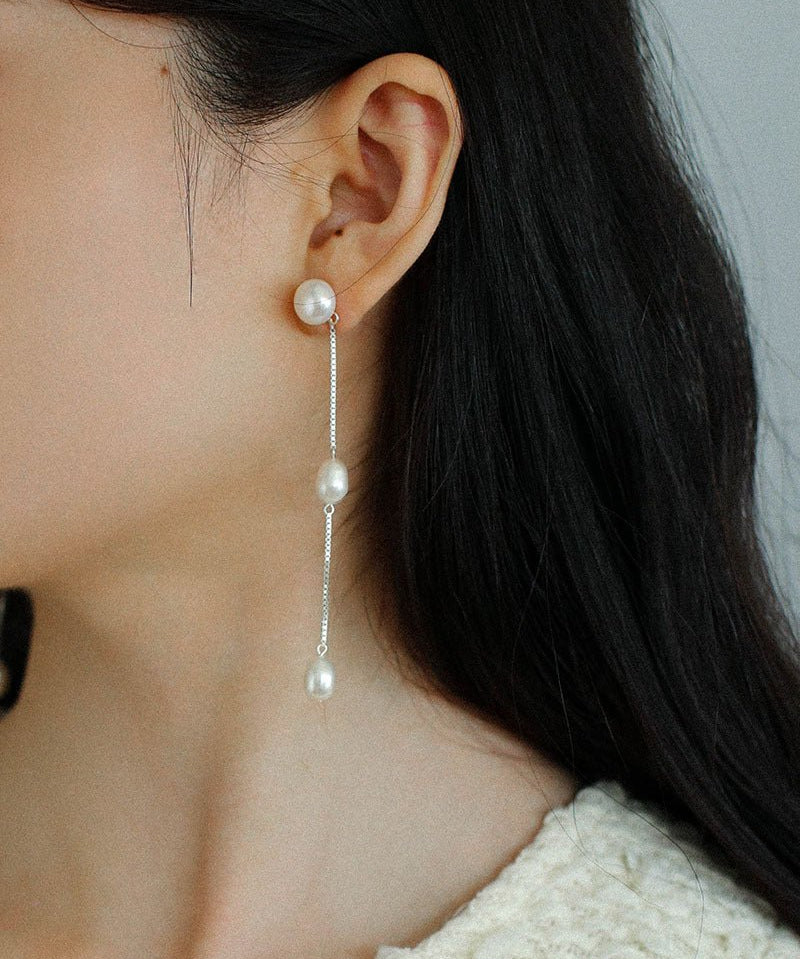 925 Silver Chain Fringed Pearl Earrings - floysun