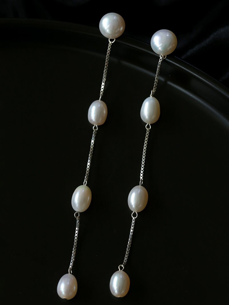 925 Silver Chain Fringed Pearl Earrings - floysun