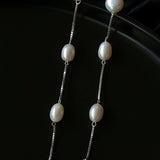 925 Silver Chain Fringed Pearl Earrings - floysun