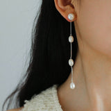 925 Silver Chain Fringed Pearl Earrings - floysun