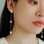 925 Silver Chain Fringed Pearl Earrings - floysun