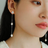 925 Silver Chain Fringed Pearl Earrings - floysun