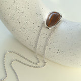 925 Silver Geometric Natural Stone Necklace - Mother of Pearl and Wood Grain Stone - floysun