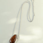 925 Silver Geometric Natural Stone Necklace - Mother of Pearl and Wood Grain Stone - floysun