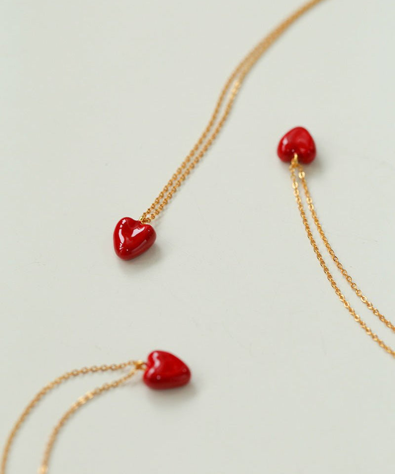 925 Silver Red Enamel Necklaces Love - floysun