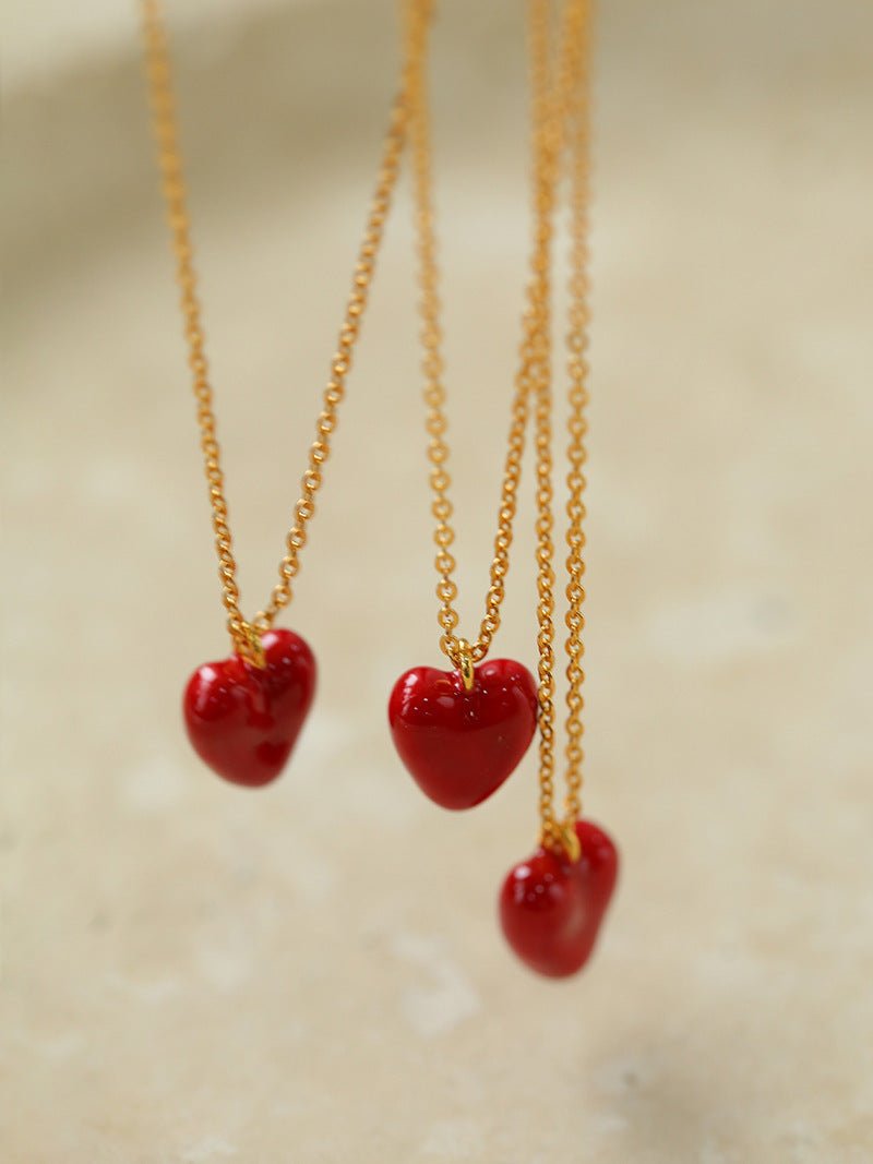 925 Silver Red Enamel Necklaces Love - floysun