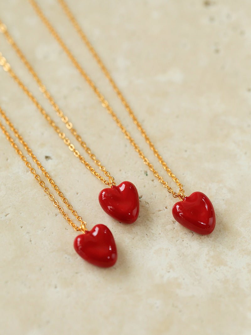 925 Silver Red Enamel Necklaces Love - floysun