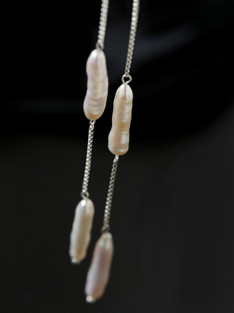 925 Silver Toothpick Pearl Long Earrings - floysun