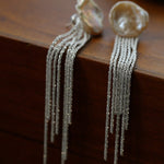 Anemone Chain Tassel Petal Pearl Earrings - floysun