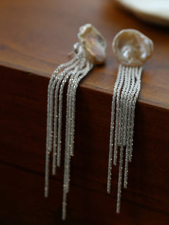 Anemone Chain Tassel Petal Pearl Earrings - floysun