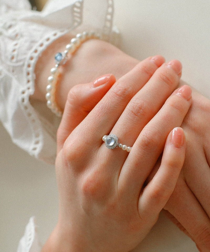 Aquamarine Oceanic Blue Sapphire and Pearl Ring - floysun