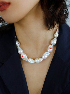 Baroque Colored Diamond Pearl Necklace - floysun