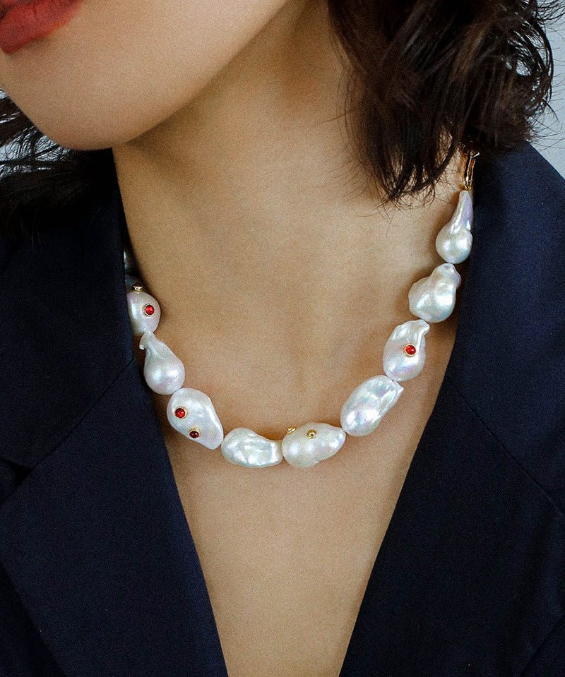 Baroque Colored Diamond Pearl Necklace - floysun