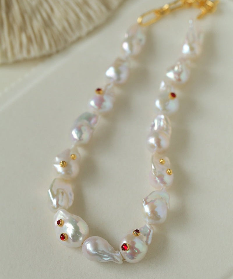 Baroque Colored Diamond Pearl Necklace - floysun