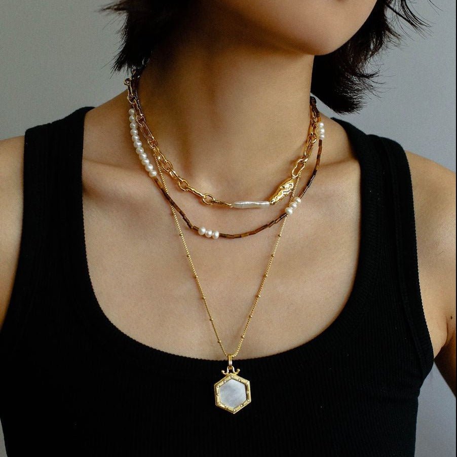 Baroque Pearl Metal Chain Necklace - floysun