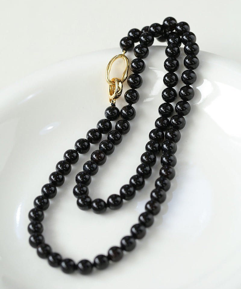 Black Agate Beaded Long Necklace - floysun