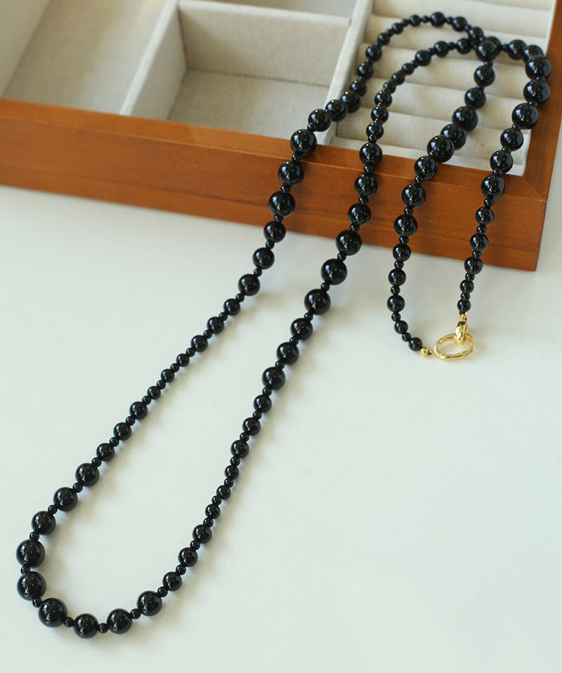 Black Agate Long Necklace - floysun