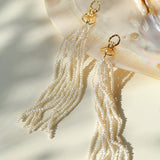 Braided Long Rice Grain Pearl Earring - floysun