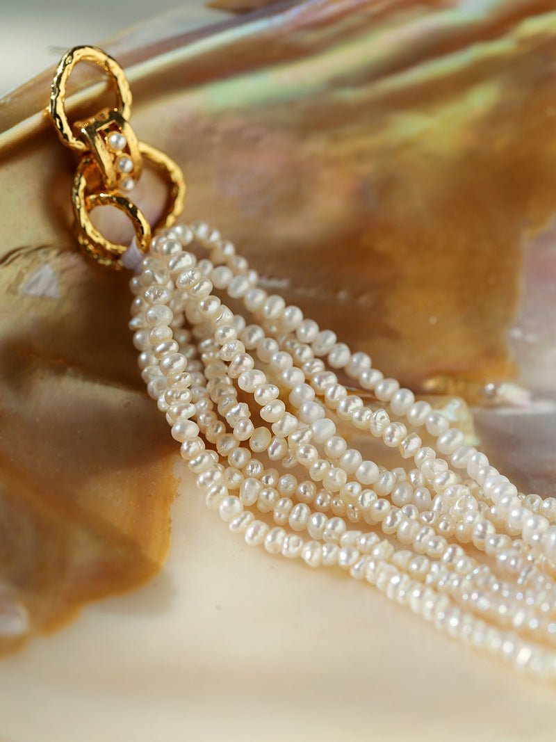 Braided Long Rice Grain Pearl Earring - floysun