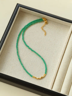 Broken Gold Green Agate Beaded Necklace - floysun