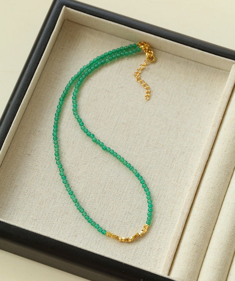 Broken Gold Green Agate Beaded Necklace - floysun