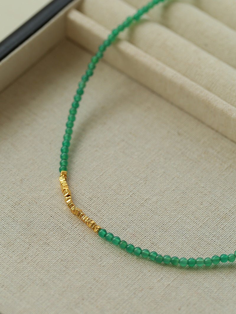 Broken Gold Green Agate Beaded Necklace - floysun