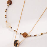 Brown Tiger Eye Stone Shells Beaded Necklace - floysun