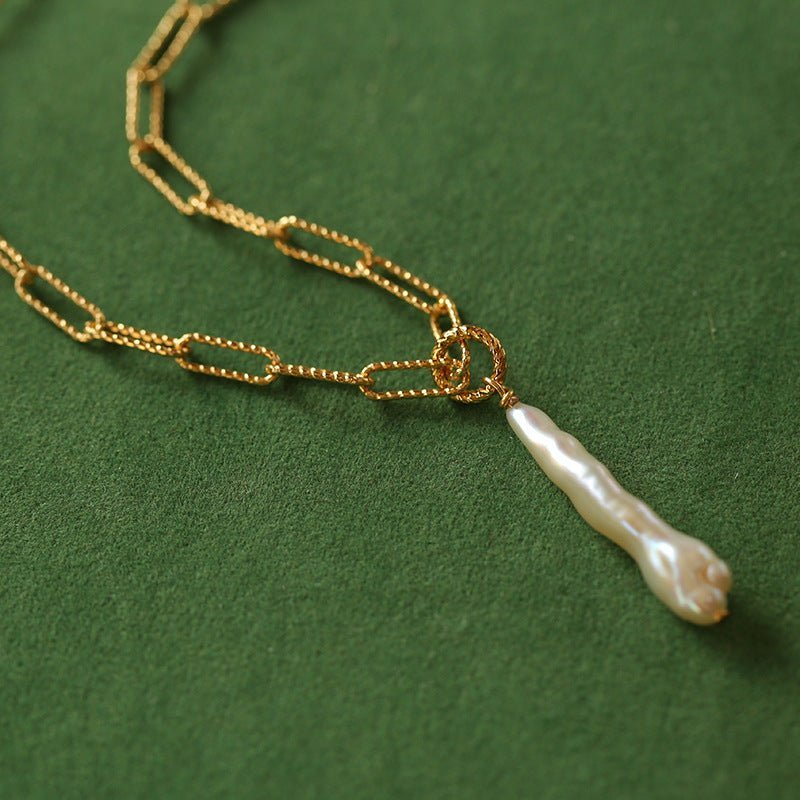 Chain Toothpick Baroque Pearl Pendants Necklaces - floysun
