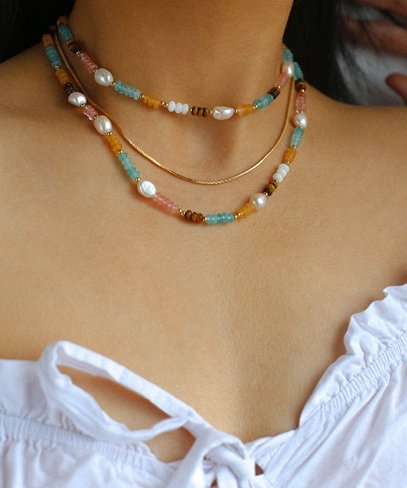 Colorful Natural Stone Stacked Beads Necklace - floysun