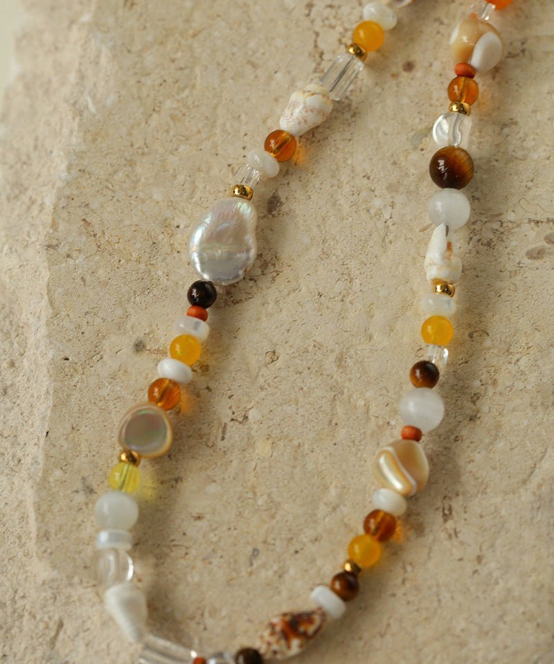 Conch Baroque Pearl Colorful Stone Beaded Necklace - floysun