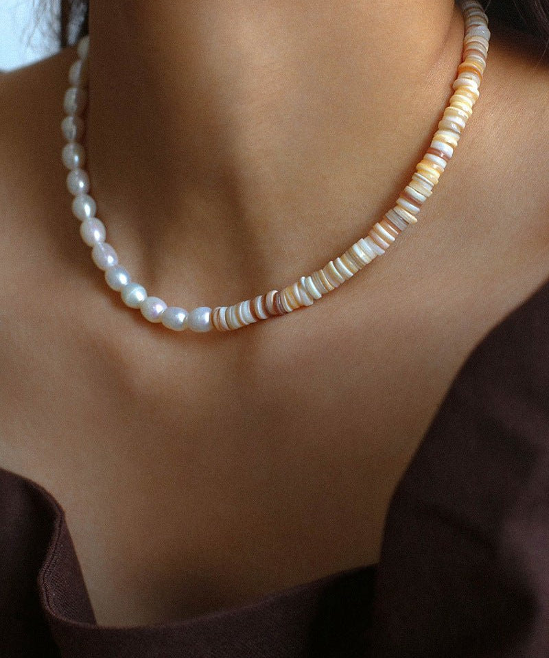 Earth Tone Shell Pearl Beaded Necklace - floysun