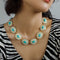 French Exotic Elegance: Blue-White Enamel Natural Stone Necklace - floysun