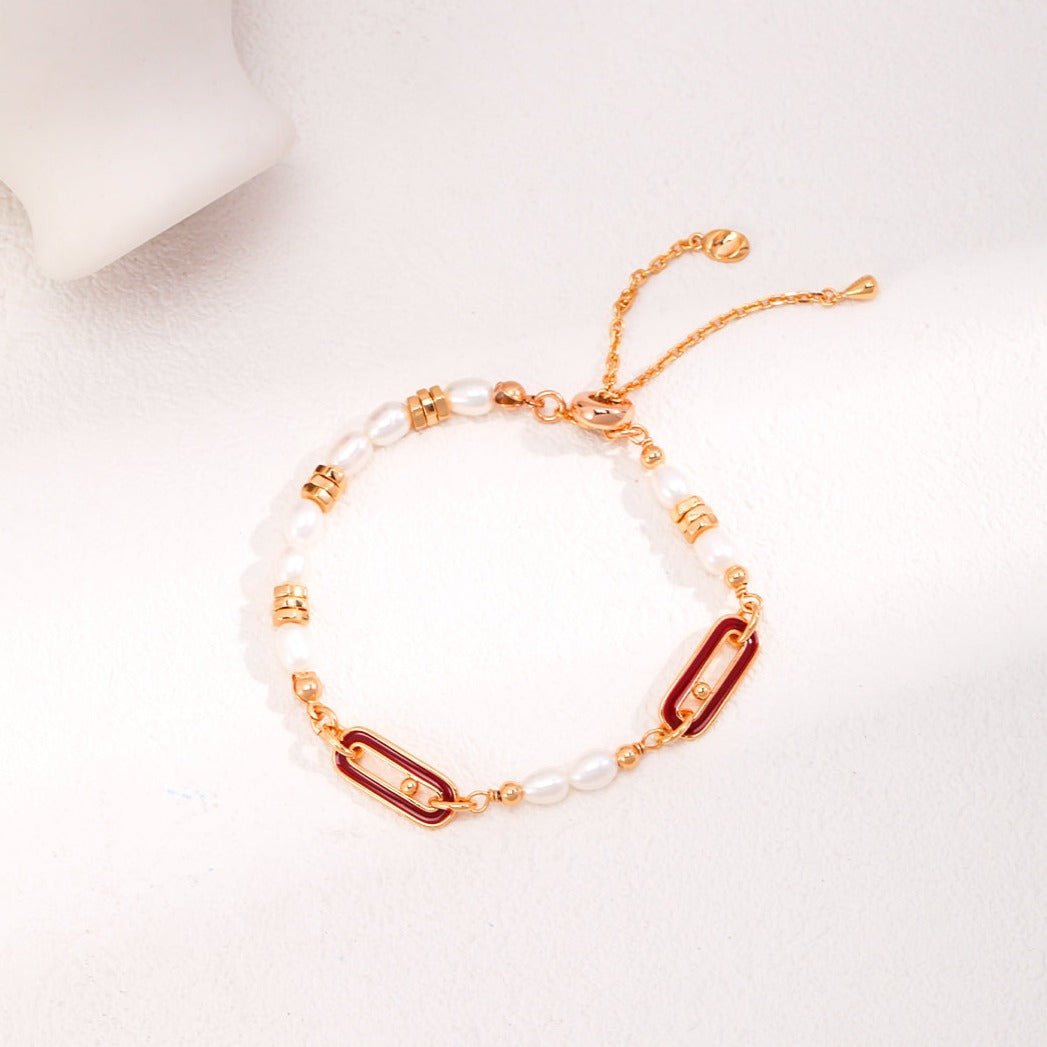 French Romantic Pearl Inlaid Red Drop Glaze Bracelets - floysun