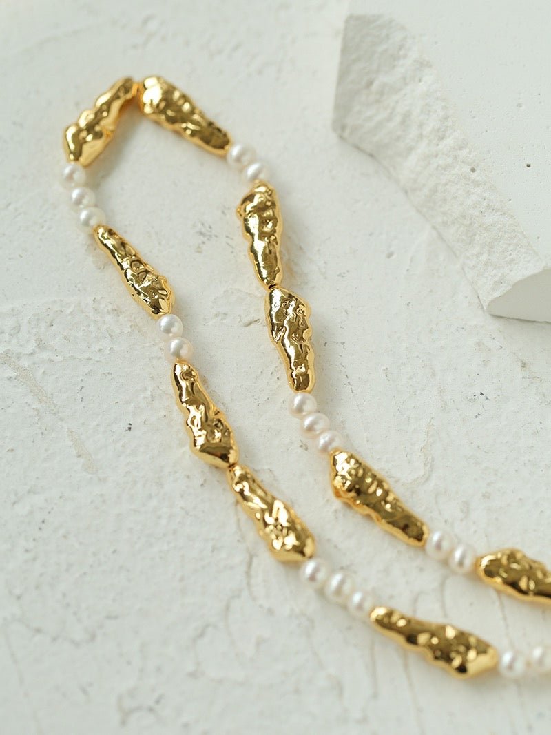 Geometric Irregular Metal Toothpick Spliced Round Pearl Necklace - floysun