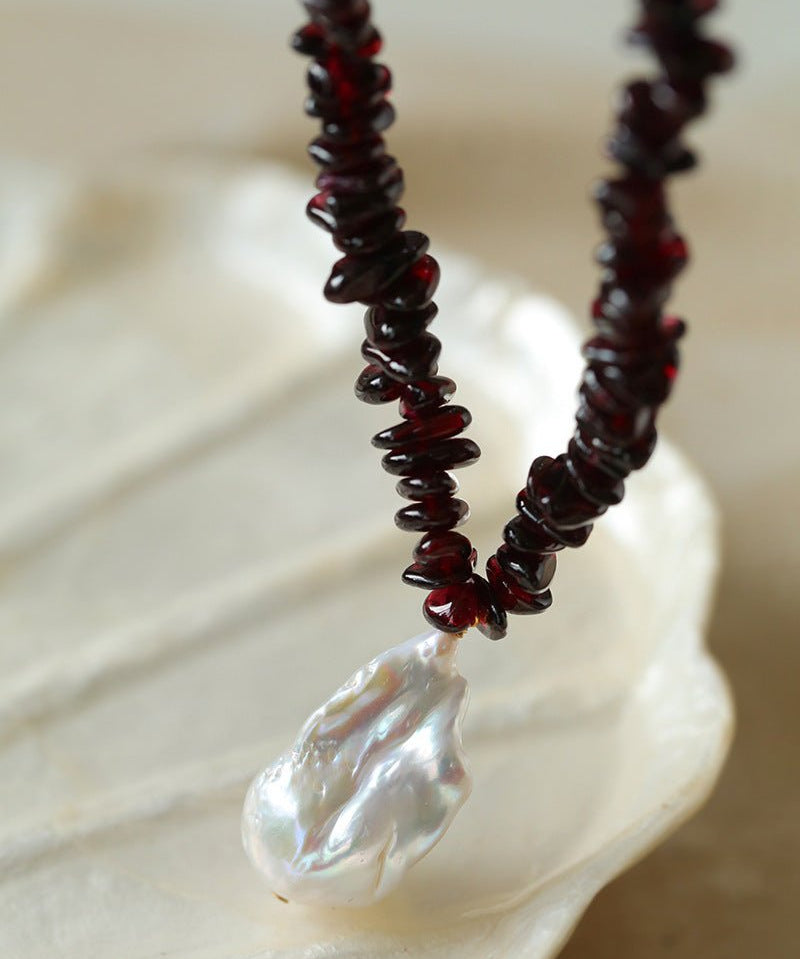 Golden Radiance: Baroque Pearl and Garnet Necklace - floysun