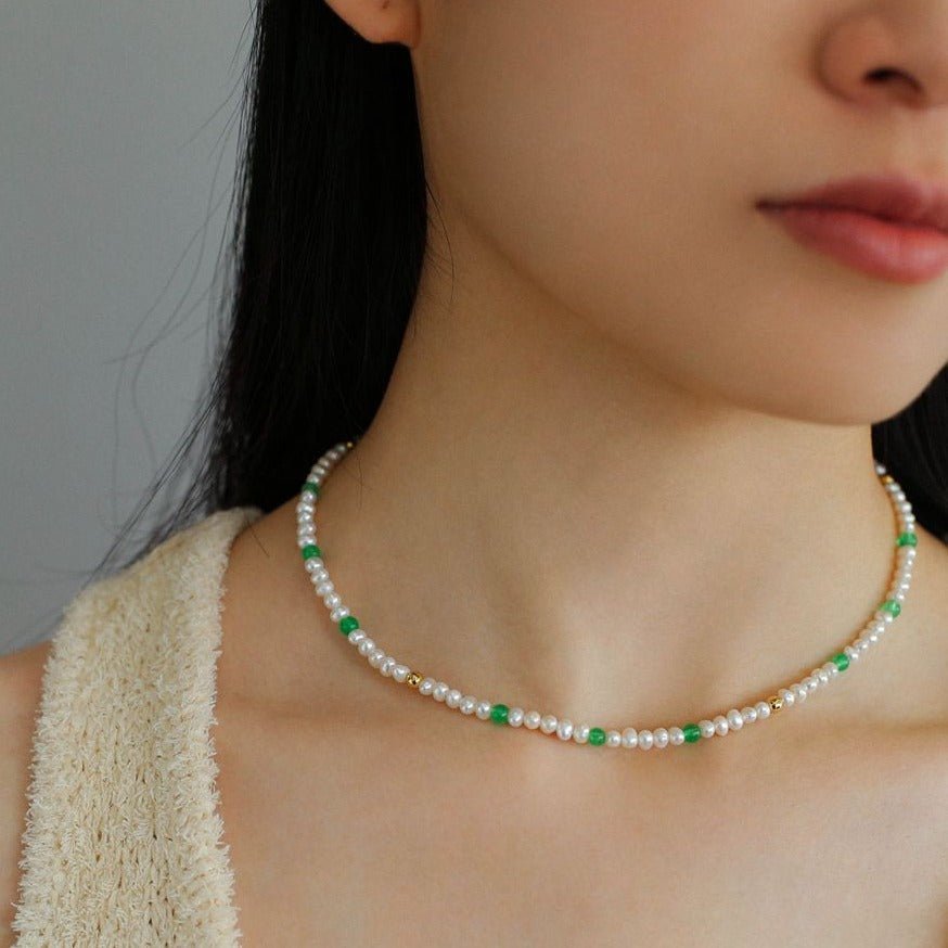 Green Agate Pearl Beaded Necklace - floysun